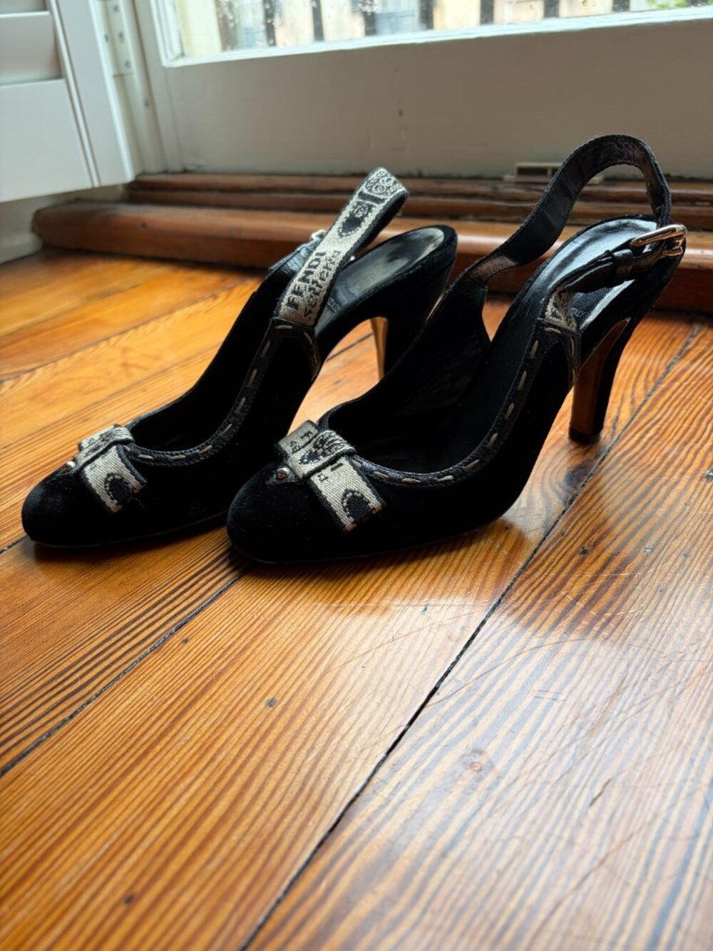 Vintage Fendi Decollete Velluto Slingback Heels, Velvet